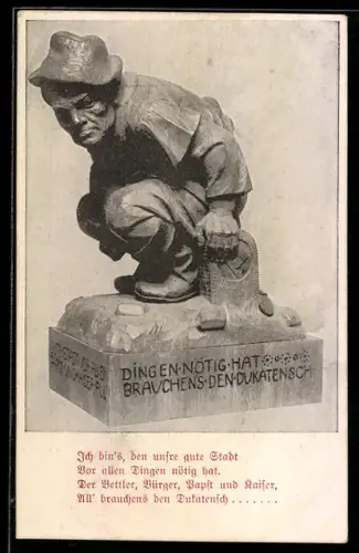 AK Würzburg, Skulptur Das Dukatenmännlein im Raskeller