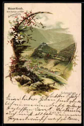 Lithographie Schwarzburg, Hotel Weisser Hirsch