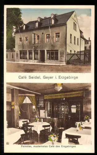 AK Geyer, Café und Konditorei Seidel, Blick in den Gastraum