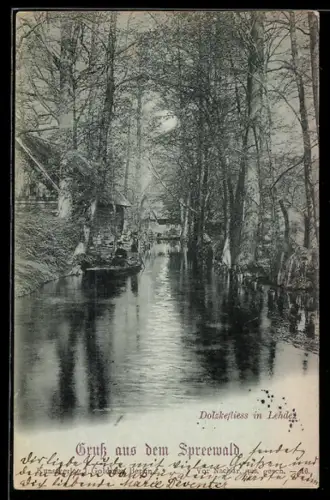 Mondschein-AK Lehde /Spreewald, Dolzkefliess