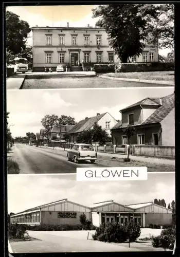 AK Glöwen, Bahnhof, Bahnstrasse, Hans-Beimler-Oberschule
