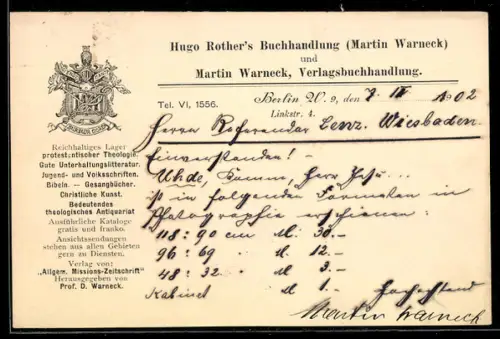 AK Berlin, Hugo Rothers Buchhandlung und Martin Warneck Verlagsbuchhandlung, Linkstrasse 4