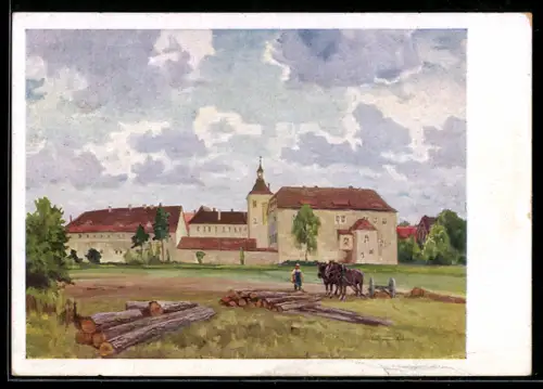 Künstler-AK Finsterwalde /Mark Brandenburg, Stadtschloss