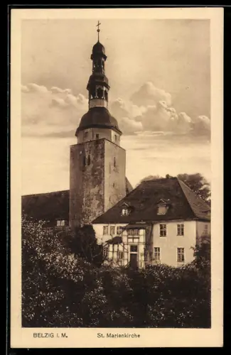 AK Belzig i. M., St. Marienkirche mit Grünanlage