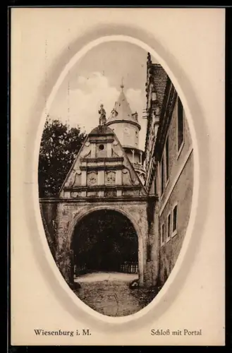 AK Wiesenburg i. M., Schloss mit Portal und Grünanlage