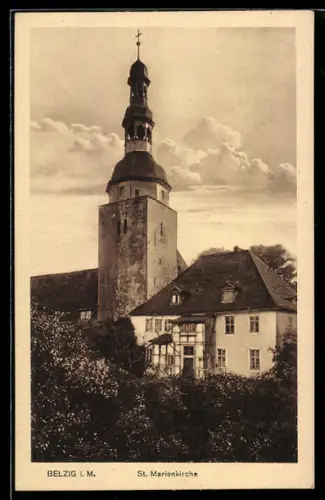 AK Belzig i. M., St. Marienkirche mit Grünanlagen