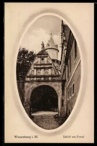 AK Wiesenburg i. M., Schloss mit Portal und Grünanlage