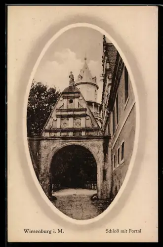 AK Wiesenburg i. M., Schloss mit Portal und Grünanlage