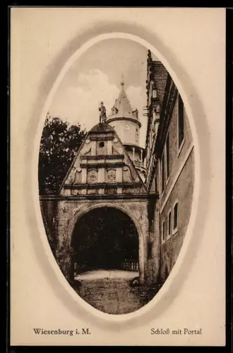 AK Wiesenburg i. M., Schloss mit Portal und Grünanlage