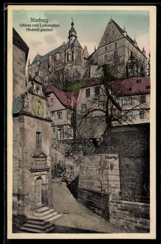 AK Marburg, Blick zum Schloss vom Lutherischen Kirchhof
