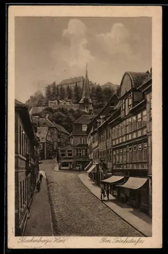 AK Blankenburg /Harz, Obere Tränkestrasse mit Kirche