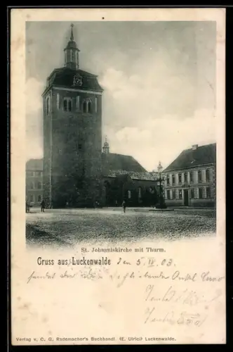 AK Luckenwalde, Ortspartie mit St. Johanniskiche und Turm