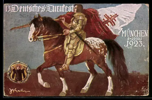 AK München, 13. Deutsches Turnfest 1923, Ritter zu Pferd