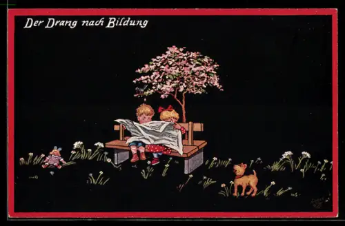 Künstler-AK Wohlgemuth & Lissner, Primus-Postkarte No. 1132, Der Drang nach Bildung, Kinder lesen die Zeitung