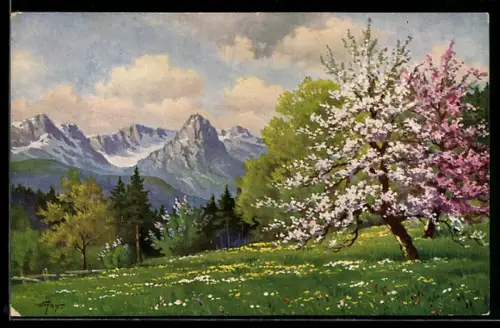 Künstler-AK Degi Frühling im Hochgebirge