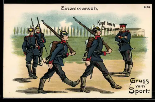 Künstler-AK Bruno Bürger & Ottillie Nr. 8176: Soldaten beim Einzelmarsch