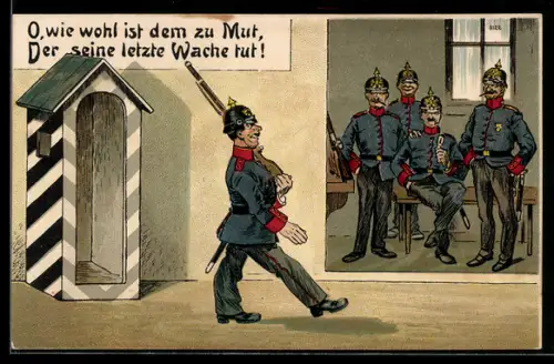 Künstler-AK Bruno Bürger & Ottillie Nr. 8122: Soldaten beobachten ihren Kameraden am Wachhäuschen
