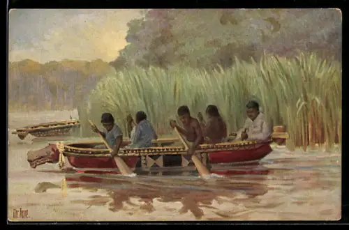 Künstler-AK Chr. Rave: Ruderboot in Westafrika