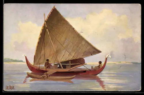 Künstler-AK Chr. Rave: Fischerboot mit Ausleger von der Insel Jap