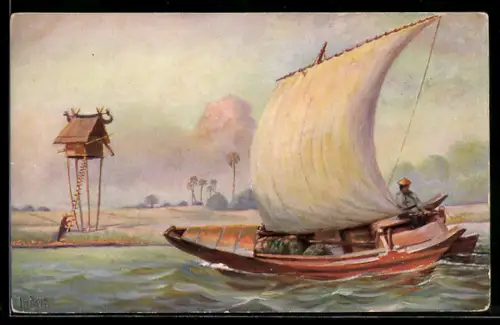 Künstler-AK Christopher Rave: Marine-Galerie, Karte Nr. 102, Boot von den Molukkeninseln