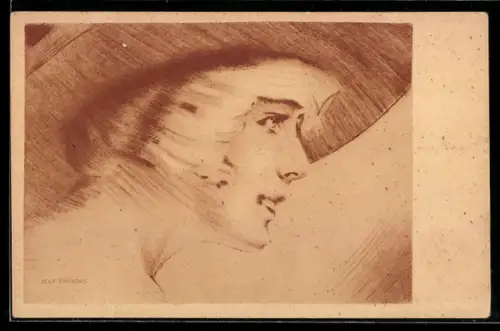 Künstler-AK Max Brüning: Blonde Frau mit Hut