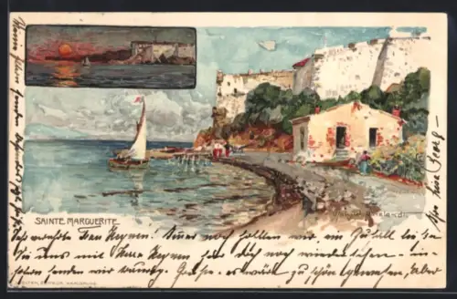 Künstler-AK Manuel Wielandt: Sainte Marguerite, Haus am Meer, Sonnenuntergang