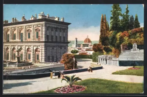 AK Firenze, Palazzo Pitti con veduta della Cattedrale