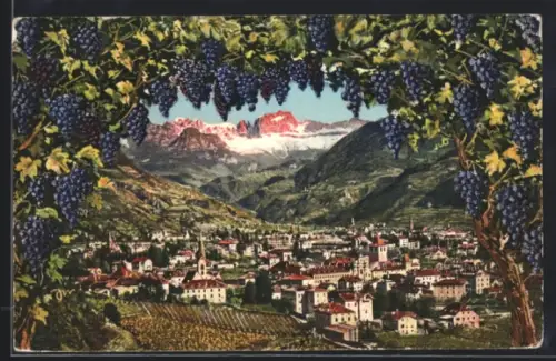 AK Bolzano-Gries, Ortspanorama mit Bergen