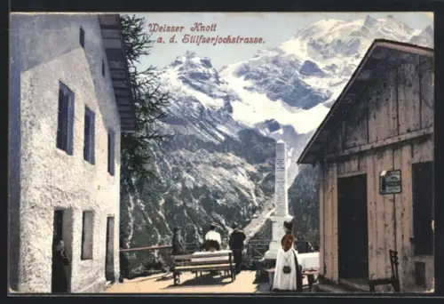 AK Trafoi, Gasthaus Weisser Knott a. d. Stilfserochstrasse