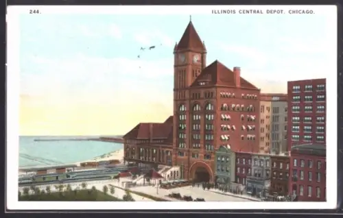 AK Chicago, IL, Illinois Central Depot, Bahnhof