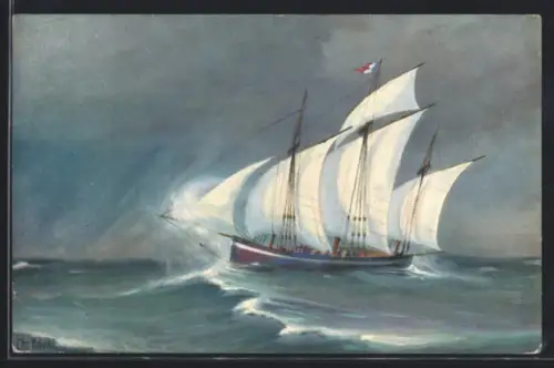 Künstler-AK Christopher Rave: Französicher Lugger, 1. Hälfte des 19. Jahrhunderts