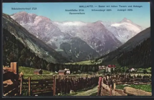 AK Mallnitz, Seetal mit hohen Tauern und Ankogel, Scheinbretterkopf, Schwarzkopf und Arnoldhöhe