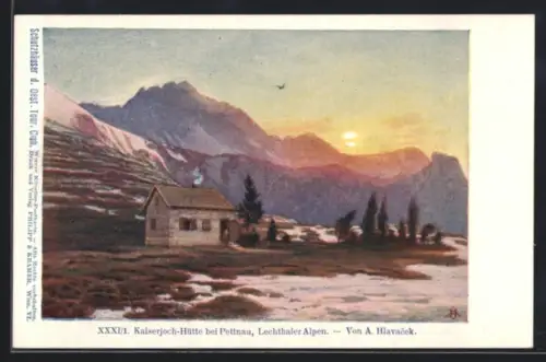 Künstler-AK Anton Hlavacek: Kaiserjoch-Hütte, Panorama