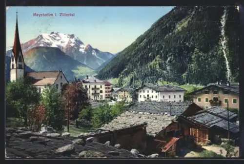 AK Mayrhofen /Zillertal, Ortspartie mit Kirche