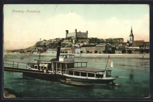 AK Pressburg / Pozsony, Dampferanlegestelle mit Schlossblick