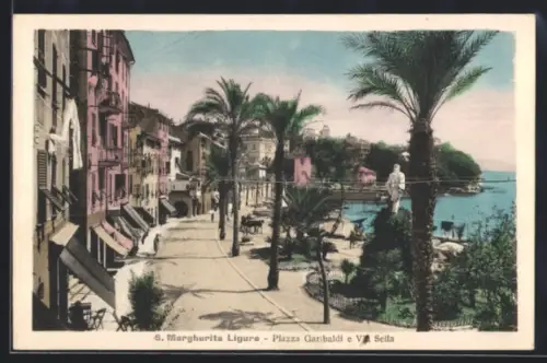 AK S. Margherita Ligure, Piazza Garibaldi e Via Sella, Promenade am Meer