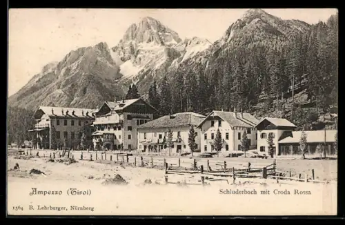 AK Schluderbach /Ampezzo, Ortspanorama mit Croda Rossa