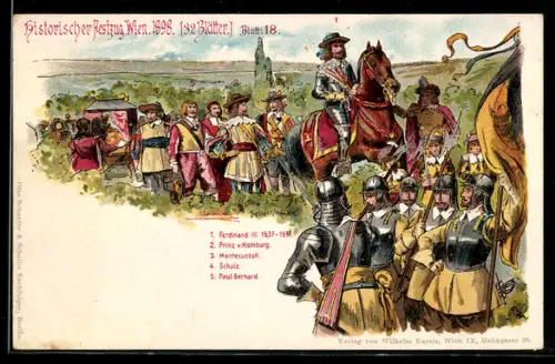 Künstler-AK Wien, Kaiserhuldigung, Historischer Festzug 1898, Ferdinand III., Prinz v. Homburg