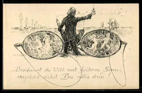 Künstler-AK Kunstwart-Bildkarte, Nr. 197, Hans Valkert, rosige Brille, optische Täuschung