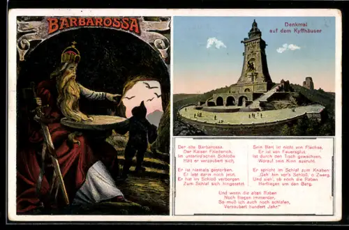 AK Kaiser Friedrich Barbarossa befiehlt im unterirdischen Schloss dem Knaben zu schauen, ob die Raben noch draussen sind