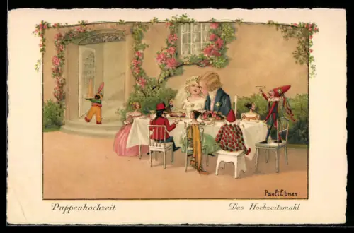 Künstler-AK Pauli Ebner: Kleines Paar mit lebendigen Puppen