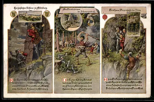 AK Altenburg, Partie des Schlosses und Forsthaus Prinzenhöhle bei Stein