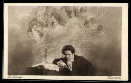 AK Beethoven an einem Notenblatt