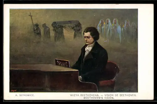 Künstler-AK Beethoven am Klavier, Vidiny Beethovena