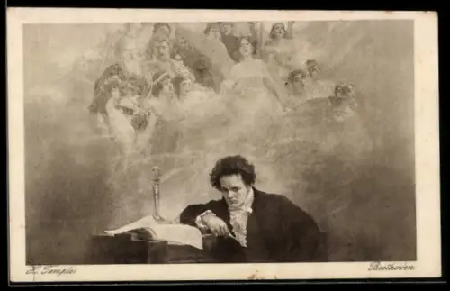 AK Beethoven an einem Notenblatt