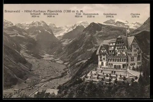 AK Braunwald, Hotel-Pension Alpenblick mit Panorama