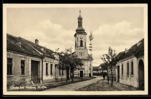 AK Obritz, Ortspartie vor der Kirche