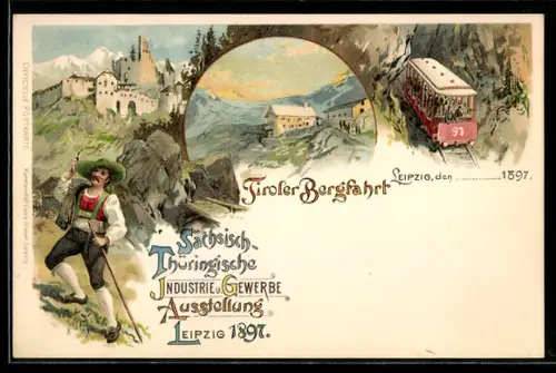Lithographie Leipzig, Sächs.-Thür. Industrie- & Gewerbe-Ausstellung 1897, Bergbahn