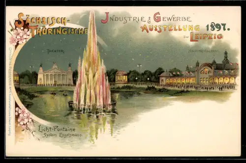 Lithographie Leipzig, Sächsische-Thüringische Industrie-u. Gewerbe-Ausstellung 1897, Hauptrestaurant mit Fontaine