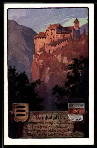 Künstler-AK Heinz Pinggera: Runkelstein im Abendrot